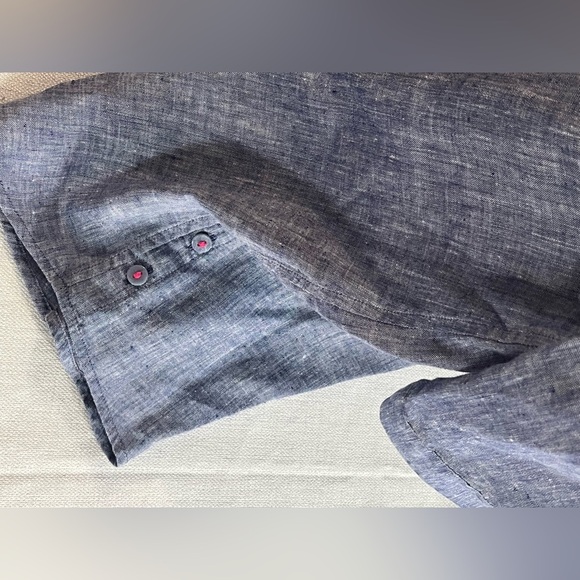 Chicos No Iron. 100% Linen Chambray Blue Shirt Top 3/4 Sleeves Size 1/10 - Picture 13 of 13